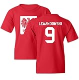 Poland Soccer Cup Fan - Lewandowski 9 Jersey Style Youth Unisex T-Shirt (Red, Youth Large)