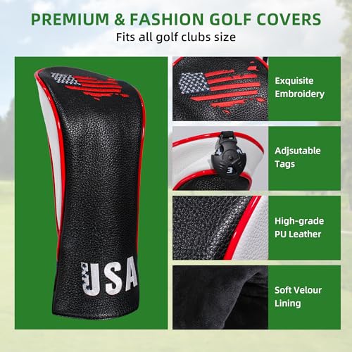 Golf Club Head Covers,4pcs or 1pc USA Golf Head Covers for Woods and Driver Fairway Hybrid - PU Leather Mallet Blade Putter for Men Women Golf Enthusiast - Image 4