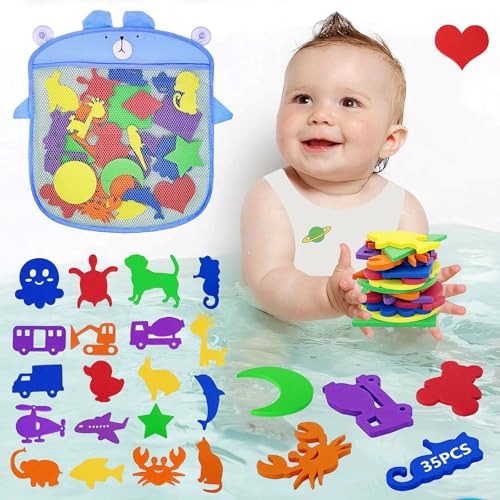 Image of Foam Bath Toys Toddlers 1-3 - Bathtub Toys With Storage Bag Mold Free Baby Bath Toys For 6-12-18-24 Months Infant Shower Toys For 1 2 3 4 5 Year Old Boy Girl Kids Learning Toys Children Birthday Gifts