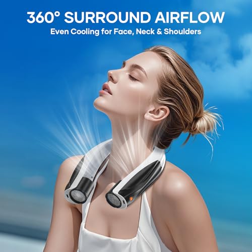 JIJ Neck Fan – Portable Neck Fan Rechargeable with 6 Adjustable Speeds, Neck Cooler with 360° Surround Breeze, Upgraded Long-lasting Wearable Fan for Hot Weather, Travel, Outdoor, Camping, Men & Women