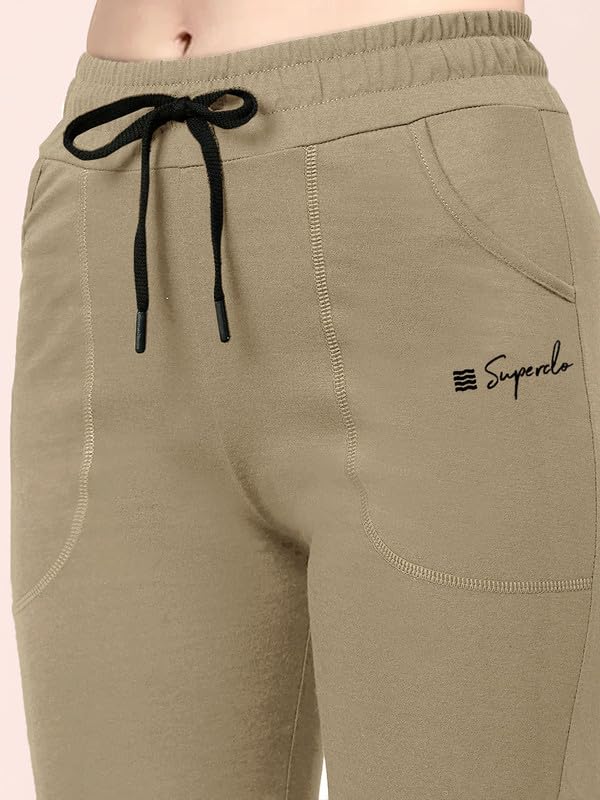 Image of Women's Premium Cotton Solid Track Pant with Elastic Waistband, Adjustable Drawstring and Side Pockets