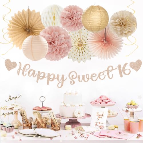 Image of Girls Sweet-16 Party-Decorations Sixteen 16th Birthday-Decor - Huglony
