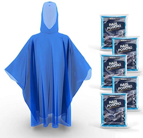 Hagon PRO Disposable Rain Ponchos for Adults (5 Pack) Premium Quality 50% Thicker – 100% Waterproof Emergency Rain Ponchos with Hood – for Concerts, Amusement Parks, Camping