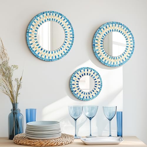 TEIPAI Handmade Mother of Pearl Mirror for Wall Decor, 3PCS