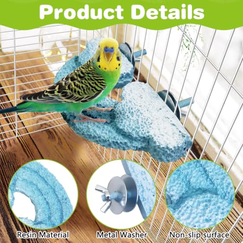 Image of PINVNBY 3PCS Bird Beak Grinding Stone Resin Bird Perch Stand Grinding Claw Clouds Birds Cage Perch Parrot Climbing Chewing Toys Parakeet Cage Accessories for Budgies Cockatiels Conures(Blue)