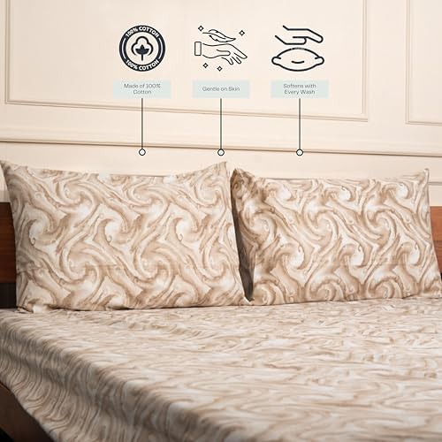 Image of Amazon Brand - Umi Cotton Fitted Bedsheet, Queen Size 78x60 Inches, Elastic Fit Bed Sheet, 10 Inch Deep Pocket, Soft Breathable Bedding, Durable Easy Care, with Pillow Cover-Desert Waves
