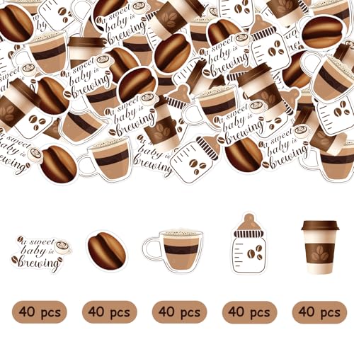 Image of Coffee Baby Shower Decorations Confetti, 200pcs Coffee A Sweet Baby is Brewing Confetti Cup and Bean Double Sided Printing Cardstock for Gender Reveal Celebration Decoration (Pack of 3)