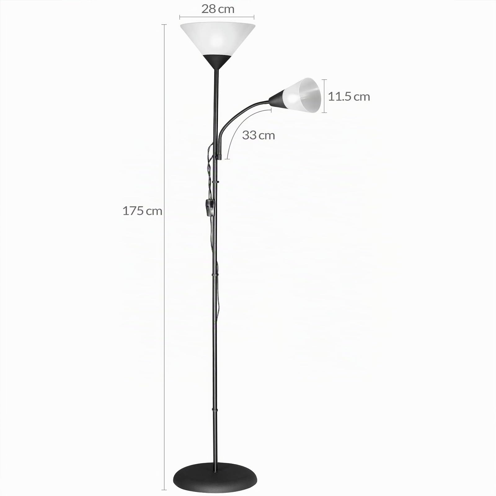 Monzana® Piantana Lampada da Terra 175cm 2 Luci E27 E14 Luce da Lettura con Braccio Regolabile Lampade a Stelo Soggiorno
