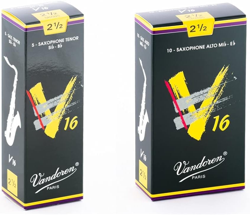 Vandoren SR7225 Tenor Sax V16 Reeds Strength 2.5; Box of 5, Black & SR7025 Alto Sax V16 Reeds Strength 2.5; Box of 10