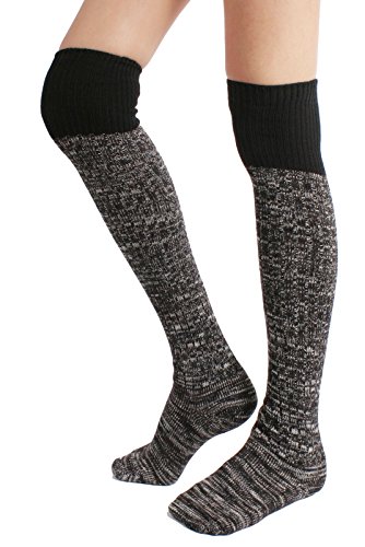 STYLEGAGA Women's Fall Winter Warm Over the Knee High Socks Knit Long Boot Socks Leg Warmer (Heather Knit_Black)