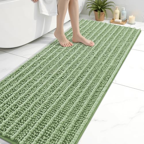 Image of Arotive Luxury Bathroom Ruuner Rugs 70x24, Extra Soft Thick Absorbent Shaggy Chenille Bath Rugs, Machine Wash Dry, Bath Mats for Bathroom Floor, Tub and Shower, Home Decor Accessories, Sage Green