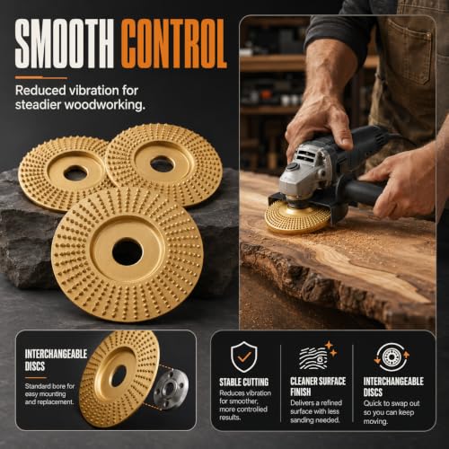 Image of Upgrade Heavy Duty Tungsten Carbide Wheel, 2026 New Angle Grinder Polishing Pad Tungsten Carbide Sanding Discs, Wood Carving Discs for 4 inch & 4-1 /2 inch Grinders Cutting Shaping Sanding (3PCS*Mix)