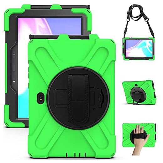 Capa para Samsung Galaxy Tab Active4 PRO 2022/Galaxy Tab Active PRO 10,1 polegadas 2019, capa protetora resistente com suporte giratório de 360° e alça de mão, alça de ombro, verde