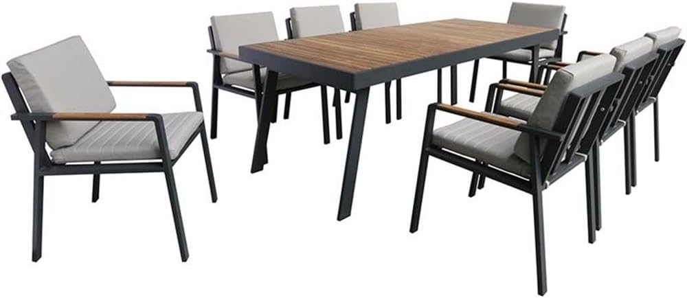 Armen Living Nofi Outdoor Dining Table, Charcoal/Teak Wood