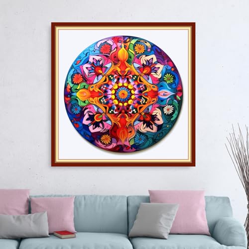 Image of Dimensean Stamped Cross Stitch Kits Full Range of Embroidery Patterns Starter Kits for Beginners Adult DIY Cross Stitches Needlepoint Kits 11CT-Magic Mandala 18x18 inch