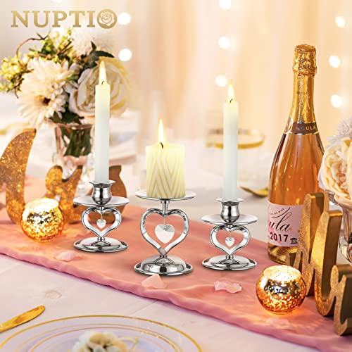 Nuptio Candle Sticks Holder Silver - 3 Pieces Unity Candle Holder for Pillar & Taper, Pillar Candle Holder Tapered Candle Stand Candlestick for Long Candles Gifts Christmas Wedding Dinning Party - Image 4