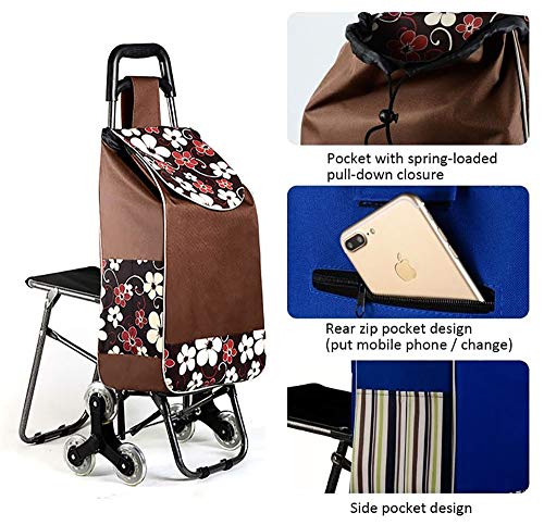 H.Slay Einkaufstrolley mit Rädern und Sitz, Einkaufsroller Treppensteigen wasserdichte Oxford Tuch Starke… – Bild 3