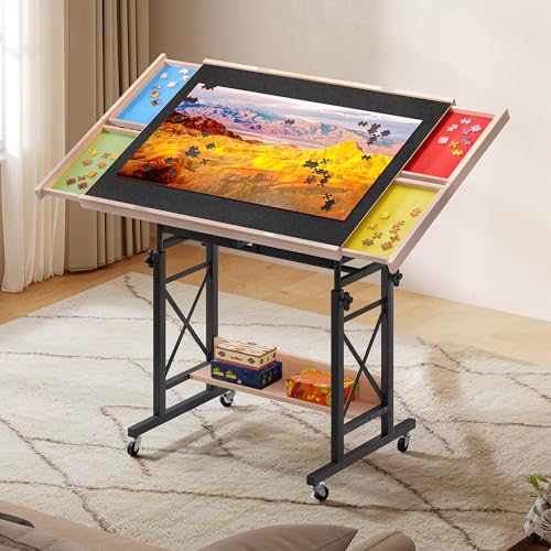 YITAHOME Mesa de Rompecabezas de 1500 Piezas con 4 cajones, Tablero de Rompecabezas inclinable Ajustable con ángulo de inclinación y Ajuste de Altura, mesas de Rompecabezas portátiles con Cubierta y - imagen 4