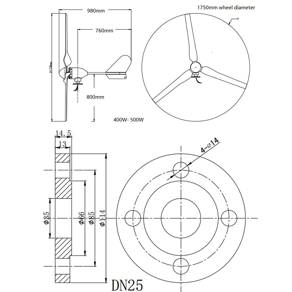 1000W Windkraftanlage Generator 12V 24V 48V Horizontal Windturbine Hocheffizient Windgenerator 3 Blatt Windmühle mit MPPT Laderegler
