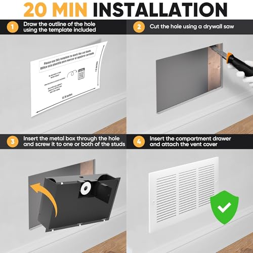 Image of Elder Welder Hidden Wall Safe with Air Vent Cover, Biometric Lock | Easy to Install, Fits Perfectly Between 16 inch Studs, Hidden Safe for Money