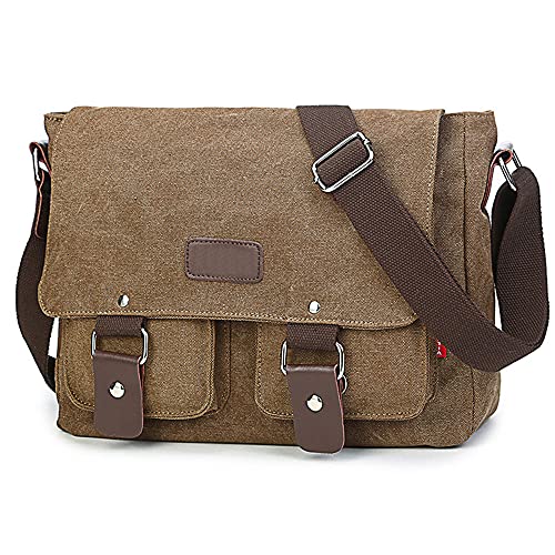 XFLYP Umhängetasche, Vintage Canvas Schultertasche Herren, Multifunktionstasche mit Verstellbarem Schultergurt, für Schule und Arbeits,für Männer und Frauen, Braun