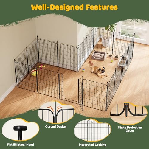 Image of Yaheetech 32in 16-Panel Expandable Dog Playpen for Puppy /Small Animals | Durable Metal Frame, Safety Lock Door, Floor Protectors, No-Tool Assembly, Foldable Portable for Indoor Yard RV Camping