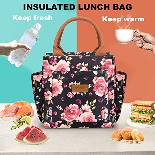 Joymee Lunch Bag Women Insulated Lunch Box Reusable Durable Leakproof Large Spacious Cooler Tote For Womens Mens Adults With Bottle Holder And Side Pockets For Work Office Travel Picnic - Pink Floral #TOP4