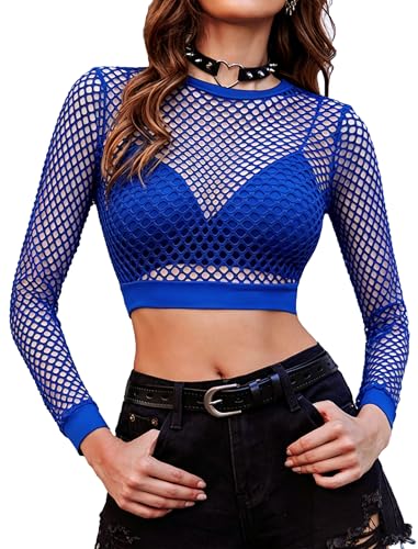 Haut en résille à manches longues Avidlove - Tee-shirt transparent col rond pour femme