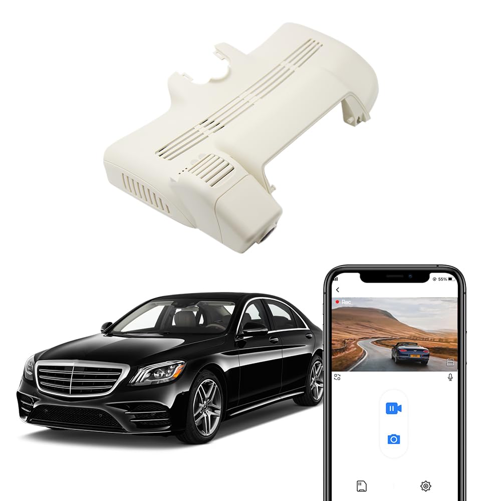 Fitcamx 4K Dash Cam Adapts for Mercedes-Benz S-Class 400 450 550 550e 560 560e 600 Sedan Coupe Hybrid 2013-2020 (HD2-6047/W221), OEM Style, UHD Loop