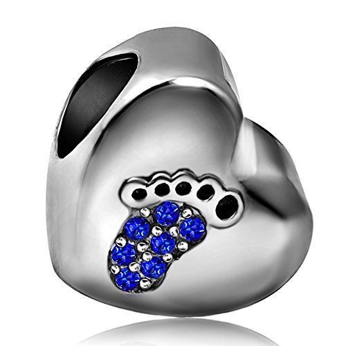 Jmqjewelry Baby Womens Bead Charms For Bracelets Father Daughter Son Footprints Feet Heart Birthday Birthstone September Blue Friend Family Mothers Graduation 2022 Valentines Day #TOP2