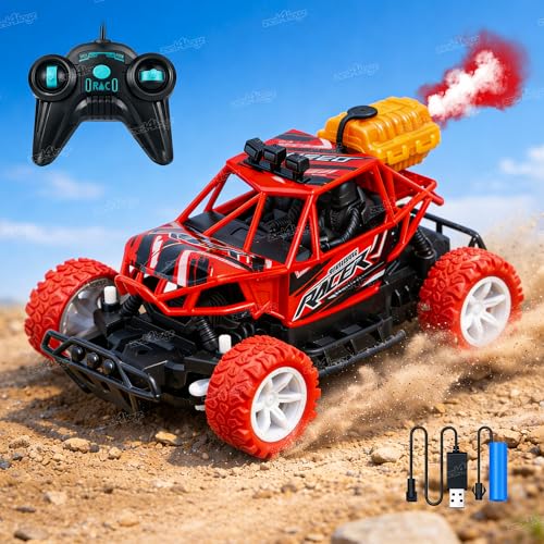 Image of Zest 4 Toyz Remote Control Car Toy for Kids Monster Truck Rechargeable with LED Lights & Mist Spray Effect Racing Car Indoor & Outdoor Toy for Boys & Girls (Pack of 1) Red