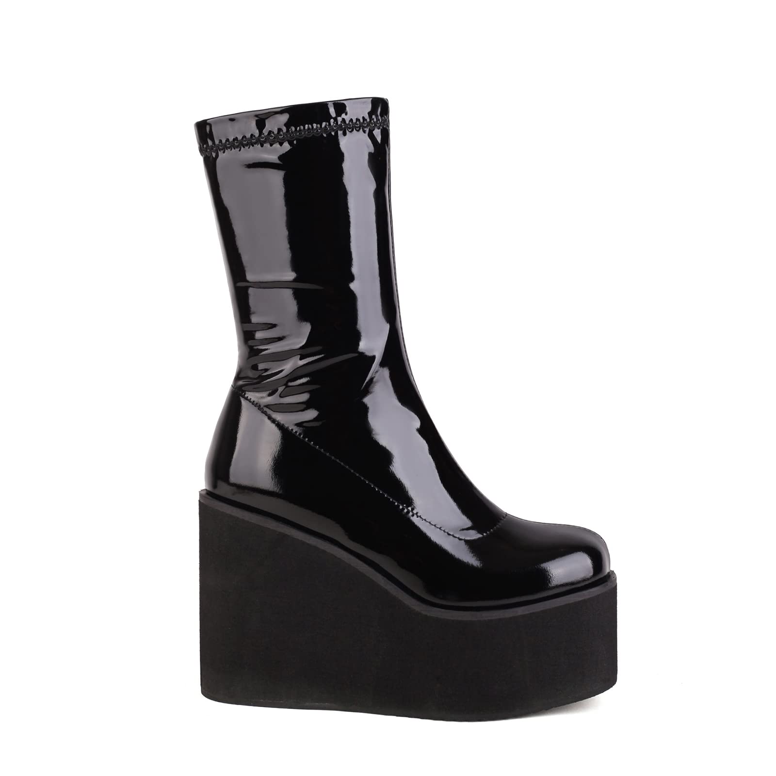 12CM/4.72IN Stivali Grandi Dimensioni Donna Autunno E Inverno Pelle Verniciata Fondo Spesso Super Tacco Alto Stivali Zeppa