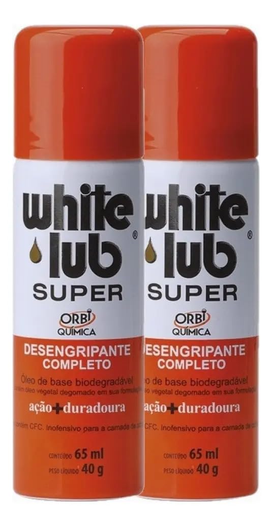 Kit 2 White Lub Super Desengripante e Protetivo Spray 65 ml 40 g, Lubrificante Antiferrugem com Ação Penetrante para Carro, Casa, Oficina, Máquinas e Ferramentas
