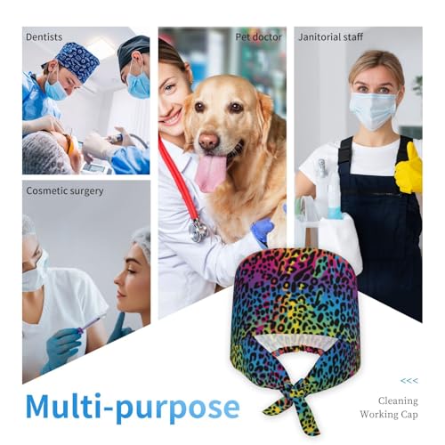 Image of Working Cap Scrub Cap with Sweatband Adjustable Unisex Women Tie Back Hat Nurse Surgical Caps