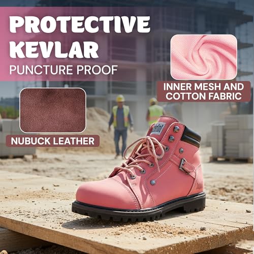 Image of Safety Girl Women's Work Boots | Water-Resistant Leather Work Boots | Oil & Slip-Resistant Soft Toe Boots for Women | Premium Nubuck Leather | Lightweight and Comfortable | Black Leather - 11.5W