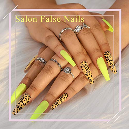 Sethexy Leopard Ballerina False Nail Matte Long Coffin Fake Nails Press On 24Pcs Acrylic Art Nail Tips For Women And Girls (Green) #TOP3