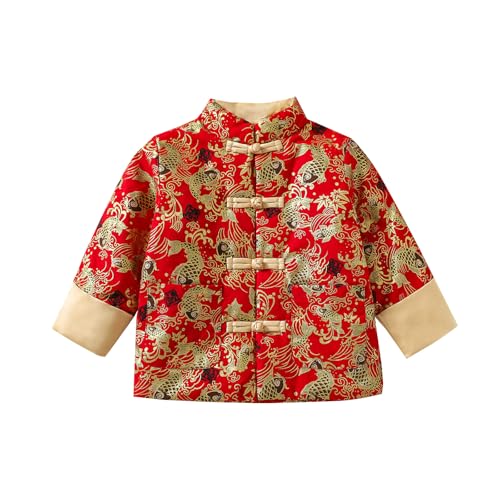Image of Boy Tang Suit Long Sleeve Shirt Thicken Jacket Coat Chinese New Year Outfit Traditional Clothes for Kids Toddler(Koi Fish,4-5 Years)
