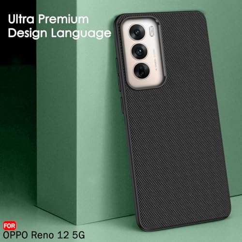 Image of TheGiftKart Back Cover Case for Oppo Reno 12 5G | Slim & Lightweight | Ultra-Premium Design | Camera Protection Bump | Fabric Texture Case Cover (PC & TPU, Black)