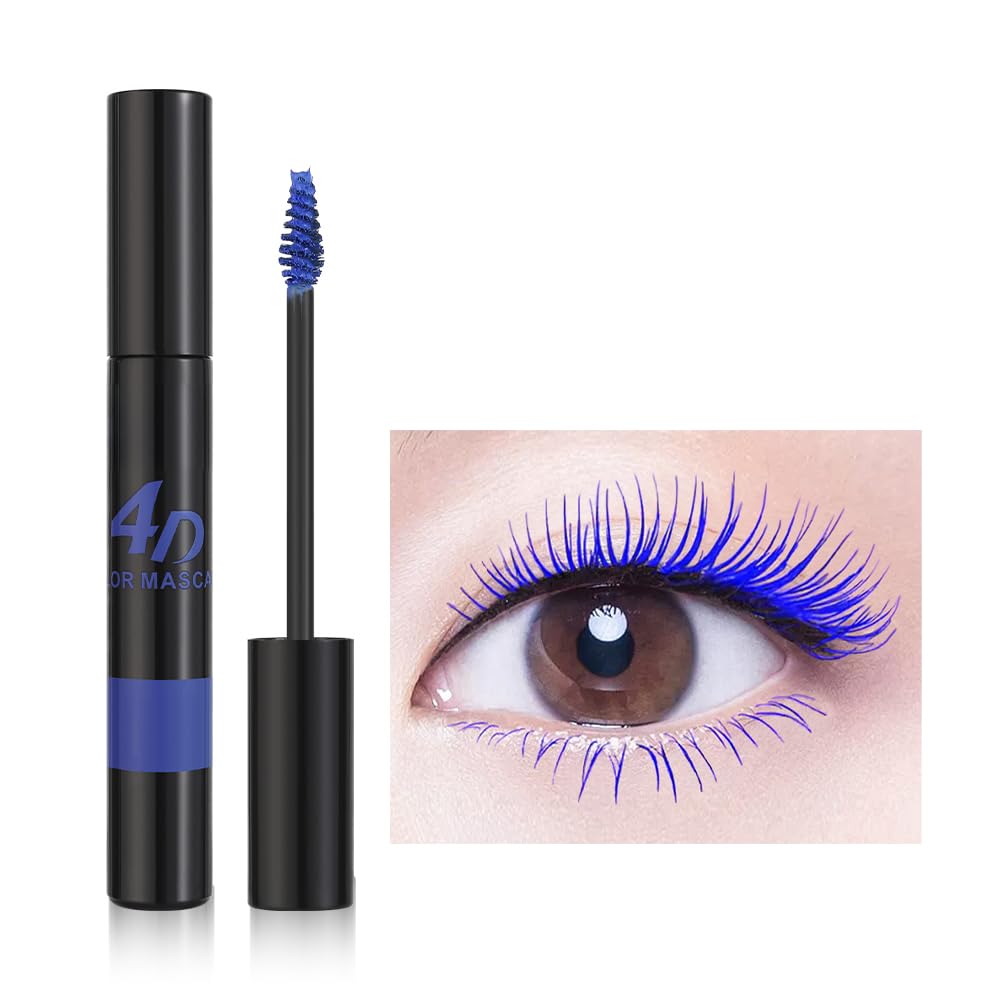 4D Colored Mascara, Long Lasting Highly Pigmented Charming Masacara, Buildable No Flaking Smudge-Proof No Clumping Eye Makeup for Making Lengthening Thick Eyelash (#04 Blue, 0.35 OZ) #04 Blue 3.35 Ounce (Pack of 1)