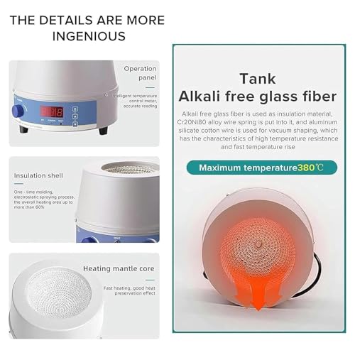 Manto calefactor de 1000 ml, agitador de 100-2400 W con termorregulación y agitación, temperatura máxima de 380 °C para uso en laboratorio
