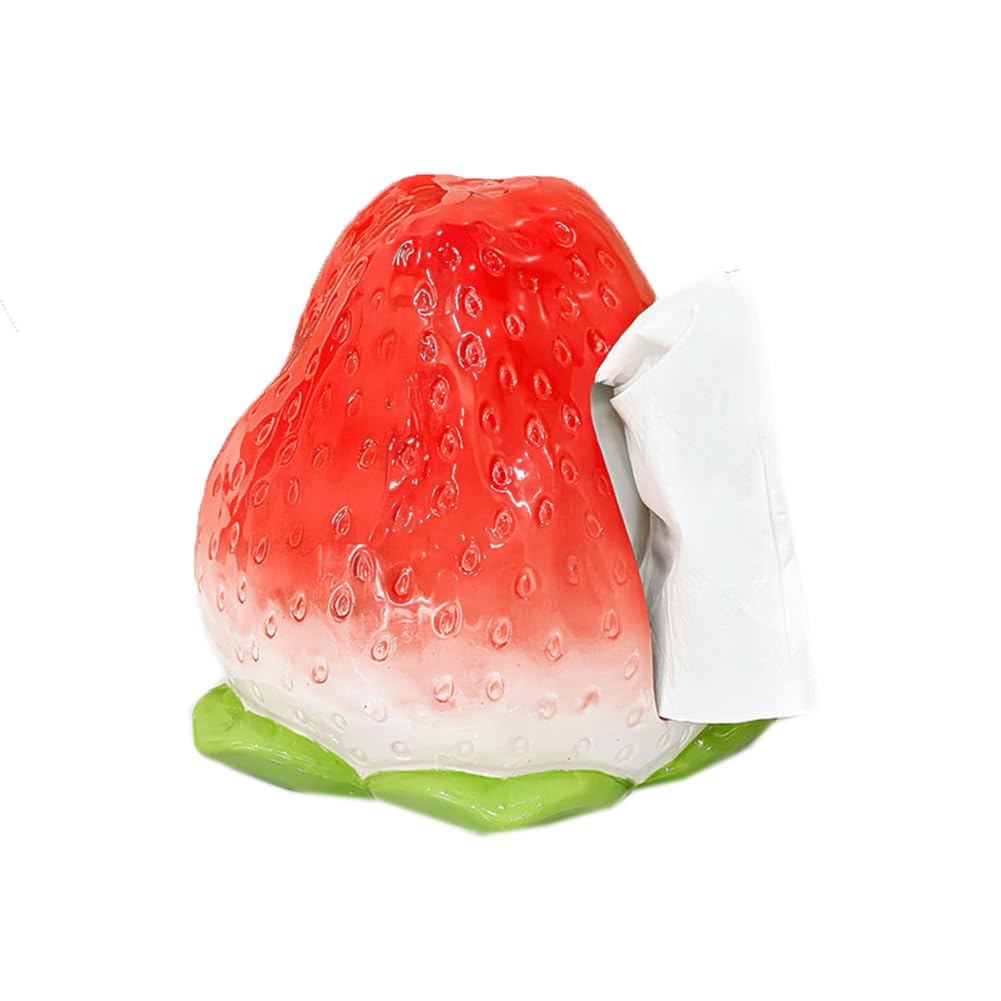Qinqin Store Girls Red Creative Strawberry Ceramic Tissue Box Cover Living Room Tissue Box Holder Facial Napkin Tissue Holders Case Organizer (, 18×17.5×18Cm/7.09"×6.89"×7.09")