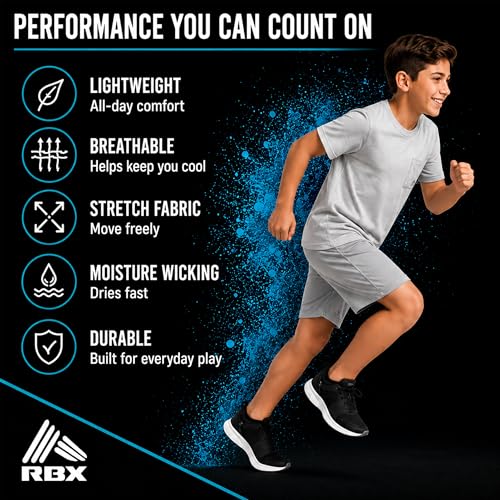Image of RBX Boys Short Set - 2 Piece Active Performance Short Sleeve Athletic Shirt and Basketball Shorts with Elastic Waistband