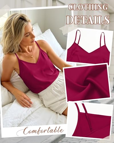 Image of 3 Pack Women's Silk Satin Camisoles V Neck Tank Tops | 95% Polyester, 5% Spandex, Adjustable Spaghetti Strap, Loose Blouse, Daily Wear, Sleeveless, Classic V Neck