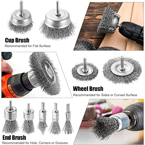 DazSpirit 9-teiliges Drahtbürste Set für Bohrmaschine – Messingbeschichtete Drahtbürsten & Topfbürsten-Set, 1/4 Zoll-Schaft Drahtbürste Messingbürste zum Entfernen von Rost/Korrosion/Farbe