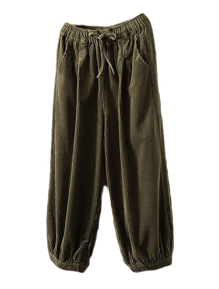 FTCayanz Pantalon Femme Velours côtelé Ample Sarouel Coton Tapered Trousers Élastiquée Taille Bloomers Pants