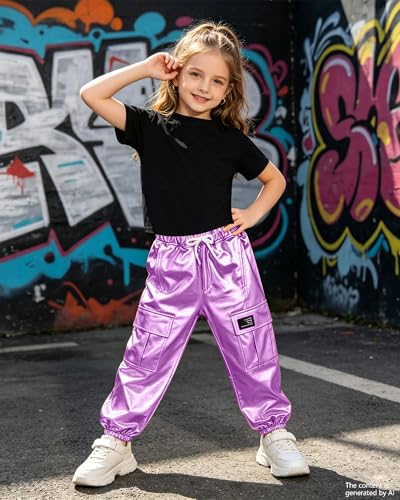 Image of SANGTREE Girls' 2 Piece Outfits T-Shirt and Drawstring Cargo Jogger Pants Clothing Set, 4-14 Years