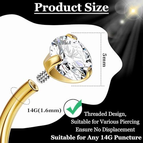 3PCS 14G Titanium Replacement Balls for Piercing Internally Threaded Belly Button Piercing CZ Nipple Tongue Industrial Ring Top Piercing Jewelry Parts 5mm2