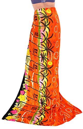 Preisvergleich Produktbild LA LEELA Sarong Geschenke einwickeln Badeanzug Pareo hawaiische Badeanzug Badebekleidung Frauen Bademode Palme Orange verschleiern