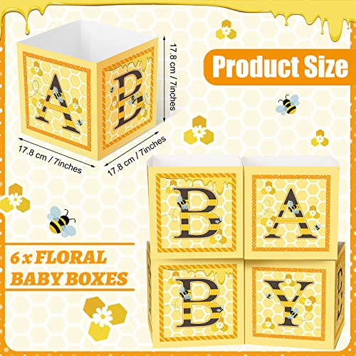 Image of Bucherry 6 Pcs Baby Shower Centerpieces with Letters, 7 inch Baby Blocks Flower Boxes for Table Decorations, Gender Reveal Party Supplies & Photo Props(Yellow,Honey)