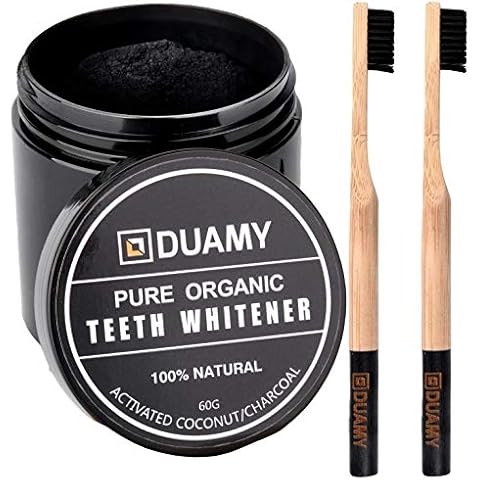 Organic Teeth Whitening Kit, Natural Whitening Activated Charcoal Powder, Tooth Whitening Charcoal Powder + 2 Bamboo Toothbrushes with Active Charcoal Bristles, Removes Stains from Your Teeth - 2,5oz Cover
